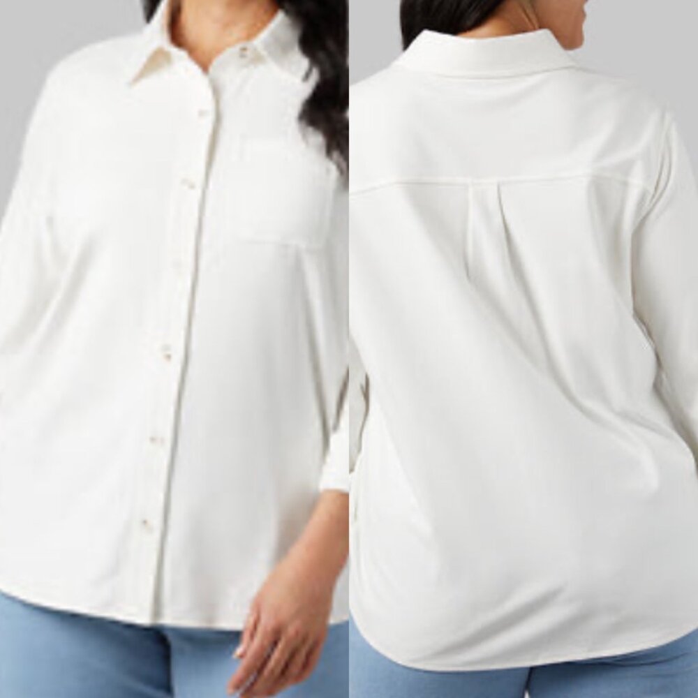 32 Degrees Women’s Fleece Button Up Shirt Long Sleeve Shacket Top White XXL